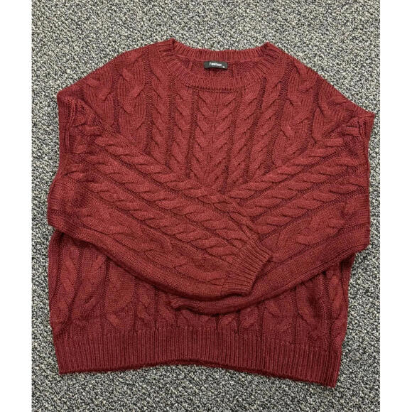 Fashion Women's Cable Knit Crewneck Pullover Sweater Burgandy Oversized XL Y2K - Picture 1 of 7